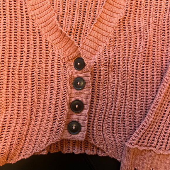 Urban outfitters cropped distressed cardi sweater terracotta color size XS - Picture 2 of 5